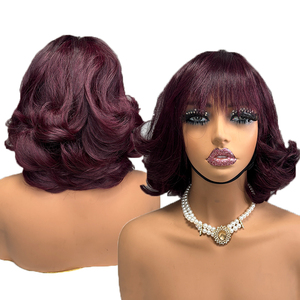 Promoción $42 Letsfly 12A Pelucas de Encaje 1x3 con Flequillo, 12 Pulgadas, 99J, Cabello Humano Natural, Venta al por Mayor, Cabello Virgen - Product Image 1