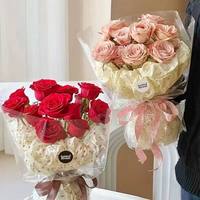 Buket Bunga Mawar Romantis Snow Pear, Pembungkus Kertas Sutra Awan Bunga, Hadiah Florist Buatan Tangan, Kemasan Kertas Tekstur Kasar