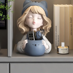 Nouveau dessin animé résine fille Sculpture porte-<span class=keywords><strong>crayon</strong></span> ornements maquillage brosse rouge à lèvres stockage seau chambre d'enfants accessoires pour la maison - Product Image 5