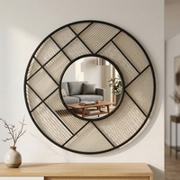 Miroir décoratif mural pour l'intérieur de la maison, accent décoratif, 88,9*3,18*88,9CM, miroir mural rond en métal noir et or, décoration moderne pour la maison
