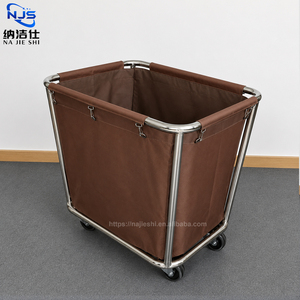 Carrello per biancheria sporca per hotel, <span class=keywords><strong>con</strong></span> sacco in tessuto Oxford blu rinforzato, per la pulizia delle camere degli ospiti - Product Image 1
