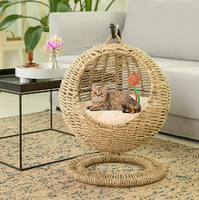 Panier de lit pour chat en osier tissé à la main rustique nid de maison pour petit chien chat avec coussin
