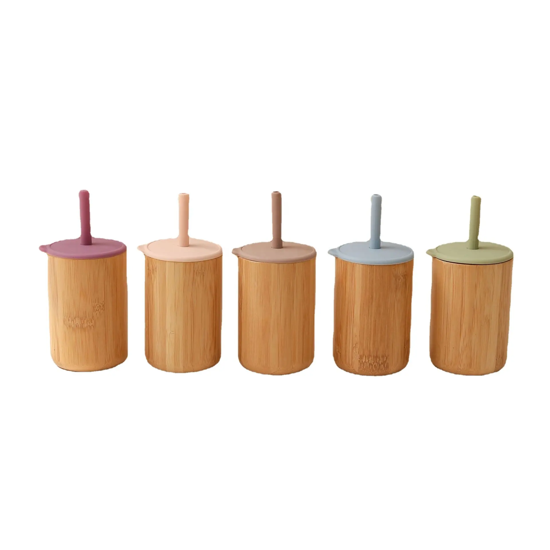 Copo de silicone para bebês, copo com canudinho de bambu para crianças aprendendo a beber, copo com canudinho para bebês, oferta imperdível