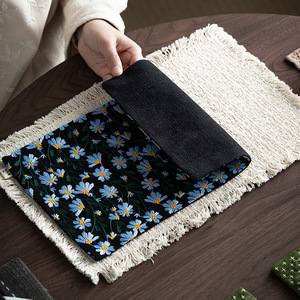 Tapete de Tela Rectangular con Bordado Floral Estilo Chino y Borlas para Mesa de Té, Tapete de Lujo para Platos y Tazones - Product Image 4