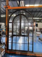 Ventana Moderna Francesa con Arco y Rejilla, Ventana Abatible con Doble Vidrio, Diseño Posmoderno, Marco de Acero Inoxidable y Aleación de Aluminio, para Hogar, Individual