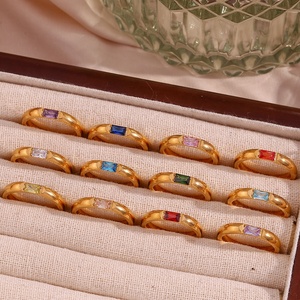 Ensemble de bagues Dreamshow avec pierres de naissance colorées, zircon carré AAA, bijoux pour femmes, plaqué or 18 carats, acier inoxydable - Product Image 4