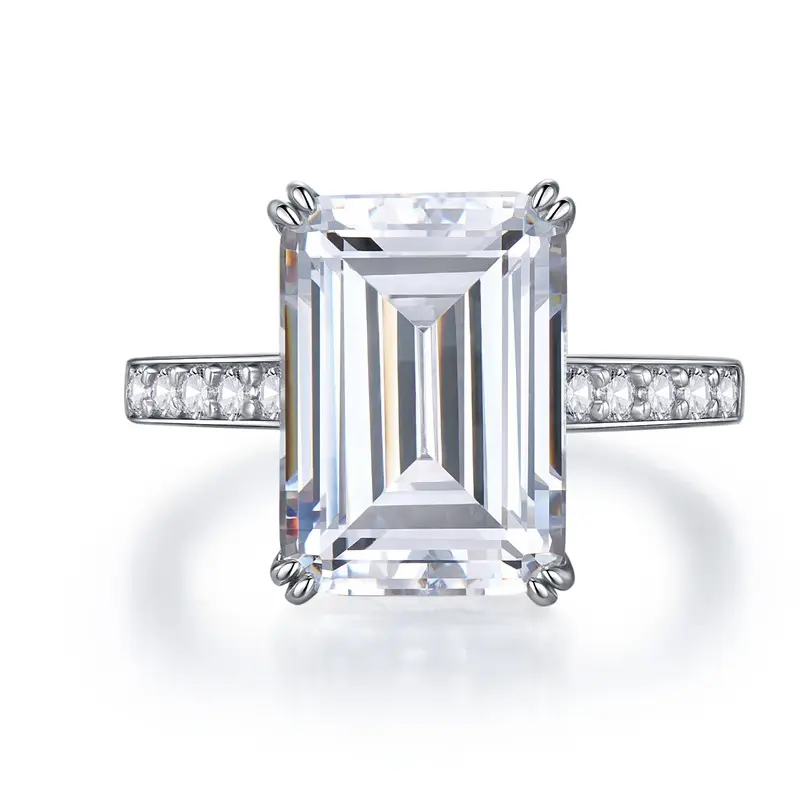 Anel de prata 925, novo anel esmeralda corte retangular 10*14 europeu e americano popular branco anel de diamante