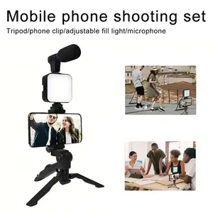 Kit de vlogging pour <span class=keywords><strong>smartphone</strong></span> avec trépied, support de téléphone, mini microphone, lumière LED de remplissage, kit de démarrage pour TikTok, diffusion en direct, vidéo <span class=keywords><strong>YouTube</strong></span> - Product Image 3