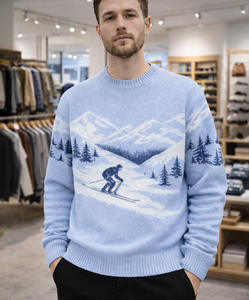 Maßgefertigter OEM ODM Herren Strickpullover Baumwoll-Strickware Jacquard-Pullover Hersteller Rundhals Langarm Strickpullover für Männer - Product Image 4