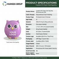 Vente en gros de moulures en mousse de polyuréthane personnalisées, hibou en PU souple à récupération lente, balle anti-stress, cadeau promotionnel, logo et couleur personnalisés