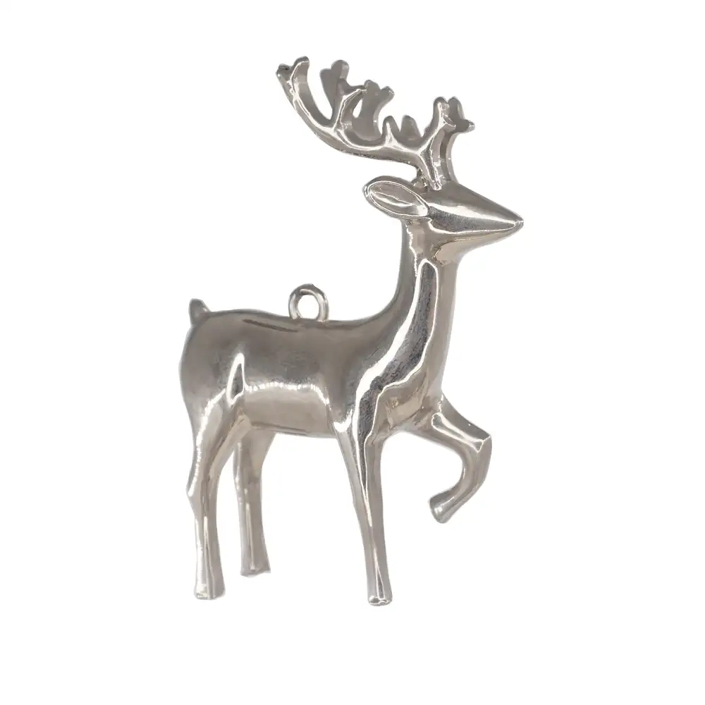 Adornos colgantes de renos 3D plateados, decoración navideña para árbol