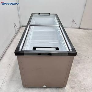 Congélateur commercial BYRON à température unique, mécanique, type îlot, avec bordure en acier inoxydable brossé noir, -20°C, paniers profonds, éclairage LED intérieur - Product Image 2
