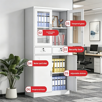 Armoire de classement moderne en acier épaissi, robuste, antistatique, avec tiroirs verrouillables et porte vitrée, pour le rangement à domicile ou au bureau, idéale pour les documents financiers