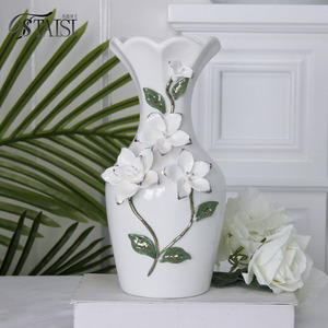 V210W 10 pouces céramique <span class=keywords><strong>cimetière</strong></span> blanc vase à fleurs moderne jardin vases décor pour maison bureau étagère - Product Image 1