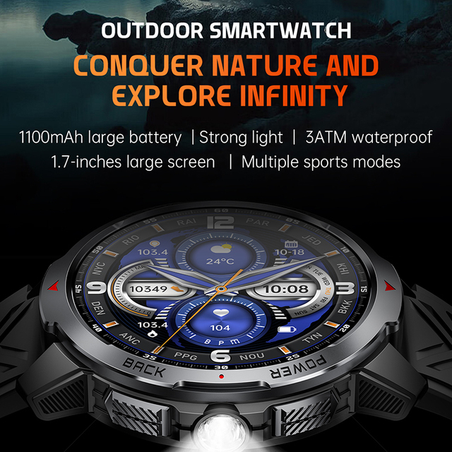 DSM11 KT88 Sports Smart Watch 1100mAh Battery Flashlight Compass 3ATM Waterproof Outdoor Smartwatches Bulk Wholesale