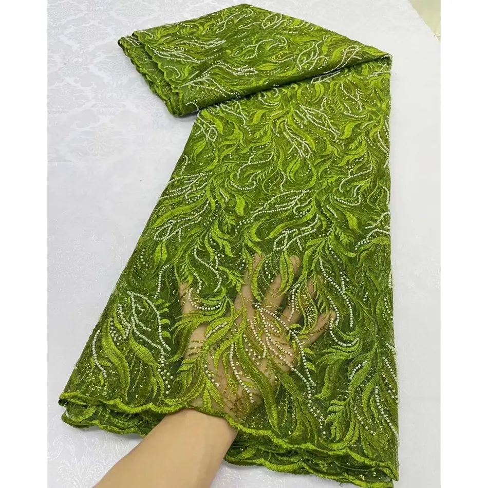 Applique floral do laço do bordado frisado para vestidos Vendas diretas do bordado do tubo do grânulo Bom preço Tecido frisado preto do laço