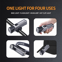 Lampe torche/lampe frontale/clip pour casquette/lampe de vélo 4-en-1 rotative à 90°, rechargeable par USB, étanche, haute luminosité, multifonctionnelle