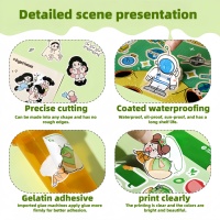 Étiquettes autocollantes personnalisées en vinyle holographique imperméable, impression de dessins animés, découpe Kiss Cut, feuilles d'autocollants personnalisées