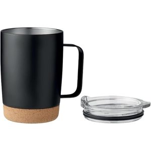 FAYREN <b>Double</b> <b>Wall</b> Vacuum Insulated 12oz Stainless Steel <b>Mug</b> Lid Cork Base Minimalist Design for Business Gifts Travel Home Use - Product Image 2
