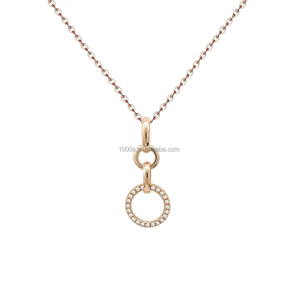 18k Pure Solid Rose Gold Round Shape Pendant Necklace with Diamond for Women Fine Jewelry 18k Gold Necklace