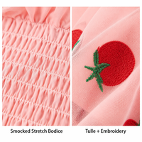 Robe d'été pour nouveau-né, barboteuse à corsage smocké, bretelles à volants en tulle, jupe à motif fraise, entrejambe à boutons-pression, robe d'été pour bébé
