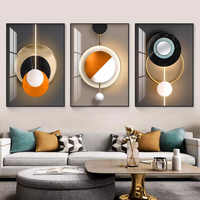 Dekorasi Ruang Tamu Proyek Hotel Modern, Poster Cetak 3D HD Abstrak Emas Mewah, Set 3 Buah Porselen Kristal