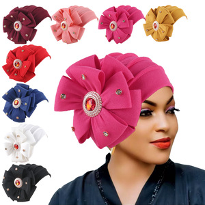 Mode 8 couleurs ethnique Bandana foulard cristal diamant fleur Turban chapeaux musulman <span class=keywords><strong>africain</strong></span> chapeau <span class=keywords><strong>bonnet</strong></span> chapeaux pour femmes filles - Product Image 1