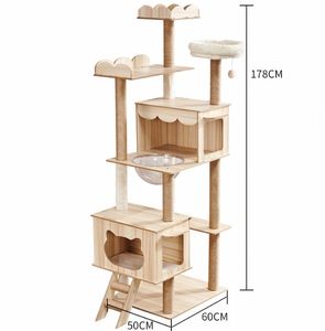 برج شجرة القطط بتصميم عصري جديد، عمود خدش للحيوانات الأليفة من السيزال الطبيعي مع أثاث خشبي ومنزل فاخر من مستلزمات الحيوانات الأليفة - Product Image 2
