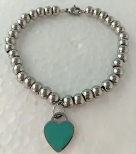 Bracelet à breloques en forme de coeur de pêche en acier inoxydable émaillé pour femmes, peut être personnalisé dans un ensemble de bijoux de collier