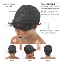 Perruque courte droite de style pixie pour femmes noires, 100% cheveux humains brésiliens, perruques entièrement faites à la machine, couleur noire naturelle