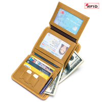 Portefeuille court pour homme en cuir véritable rétro, anti-vol RFID, multi-poches pour cartes, portefeuille vertical, porte-monnaie en cuir pour cadeau d'affaires