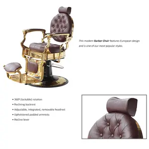 Chaise de barbier en plaqué or, Design personnalisé, couleur marron pour Salon de coiffure, vente en gros