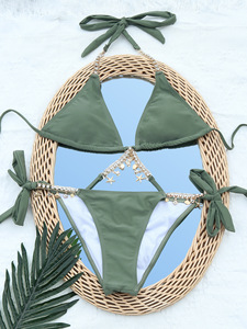 Sexy Strass-Bikinis Damen 2022 Sommer Push-Up V-Ausschnitt Neckholder Hohe Taille 2-teiliger Badeanzug Strandurlaub Bademode 2112 - Product Image 3