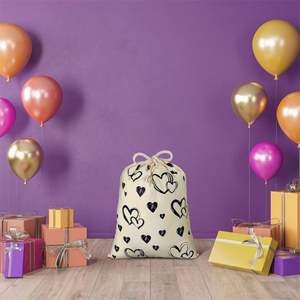 Sacs cadeaux en toile personnalisables avec logo, grand format 40*50cm, cordon de serrage, imprimés de cœurs, pour fête prénuptiale, mariage, pochette pour artisanat - Product Image 4