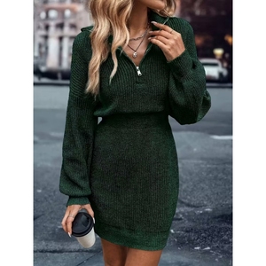 Nouvelles robes pull en maille ajustées à col polo élégantes à manches longues pour femmes, mode décontractée - Product Image 4