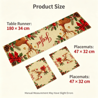 Ensemble chemin de table et sets de table de Noël style américain beige – Décoration de table en lin durable et écologique pour les fêtes à la maison