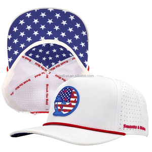 <b>Waterproof</b> Laser Cut Perforate 5 Panel Baseball Cap Hydro Breathable Golf <b>Hat</b> with Rubber Logo Rope Closure for Company Branding - Product Image 1