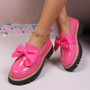 2026 New Women PU Solid Color Bowknot Slip-on Loafers Rubber Chunky Heel Sexy Casual Plus Size Daily <b>Shoes</b> - Product Image 6