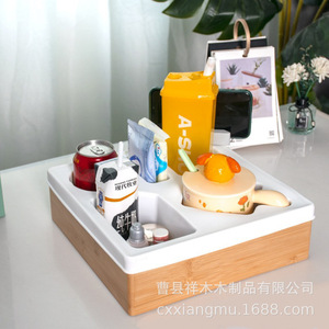 Wooden Desktop Storage Box <b>Rectangle</b> 8cm High With Silicone Insert For Snacks And Drinks Organizers - Product Image 1