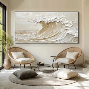 Peinture sur toile de vagues océaniques dynamiques, peinture de mer texturée, art mural 3D, décoration d'intérieur, peinture abstraite moderne avec cadre - Product Image 5