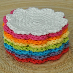 Crocheted Cotton Coasters <b>Round</b> Solid Color Set Home Decor Washable Place Mats - Product Image 2