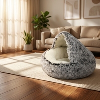 Lit pour chat en forme de coquille, semi-fermé, chaud pour l'hiver, lavable, couleur unie, maison pour animaux de compagnie, vente en gros