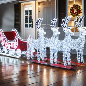 Trineo de <span class=keywords><strong>Renos</strong></span> <span class=keywords><strong>Navideños</strong></span> de PVC de Tamaño Real <span class=keywords><strong>con</strong></span> Luz LED e Impermeabilidad IP65 para Decoración de Jardines y Paisajes - Product Image 1