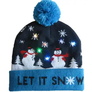 8230367 HOT Designs LED Natal Chapéus Beanie Sweater Chapéu de Natal Santa Light Up Chapéu De Malha para Criança Adulto Para o Natal