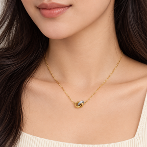 Collar con Nudo de Dos Tonos, Acero Inoxidable, Chapado en Oro de 14K al Vacío, Cadena Ajustable de 42 + 5.5 cm, 4.8 g - Product Image 4