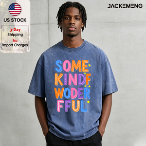 T-shirt en coton délavé surdimensionné avec impression alphabet crayon lumineux et citation merveilleuse avec étoiles, style streetwear rétro décontracté USA - Product Image 1