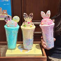 Gobelet isotherme en plastique à double paroi de 14 oz pour fille, avec couvercle Mickey et paille, idéal pour les bonbons et les boissons glacées