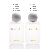 Vente en gros de flacons de parfum en verre vides de luxe personnalisés, 50 ml, flacon en verre givré pour femmes avec bouchon en verre givré