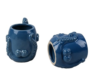 Tasse en céramique bleue 3D en forme de tentacule de pieuvre, personnalisable avec logo, 220 ml, sans BPA, compatible lave-vaisselle et <span class=keywords><strong>micro</strong></span>-<span class=keywords><strong>ondes</strong></span>, pour café, vente en gros - Product Image 1