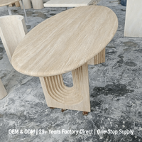 Table à manger ovale en travertin, fabrication directe d'usine, pieds en U cannelés, pour projets résidentiels et hôteliers